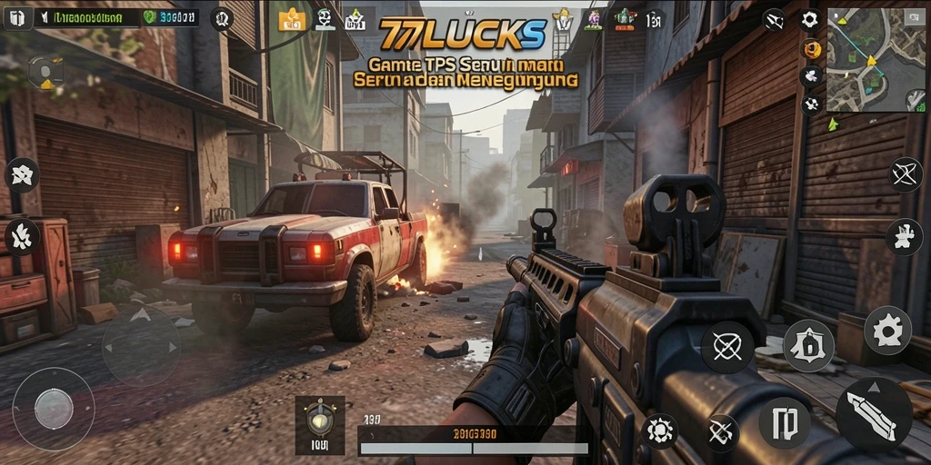 Tampilan gameplay seru dari 77LUCKS dalam aksi TPS.