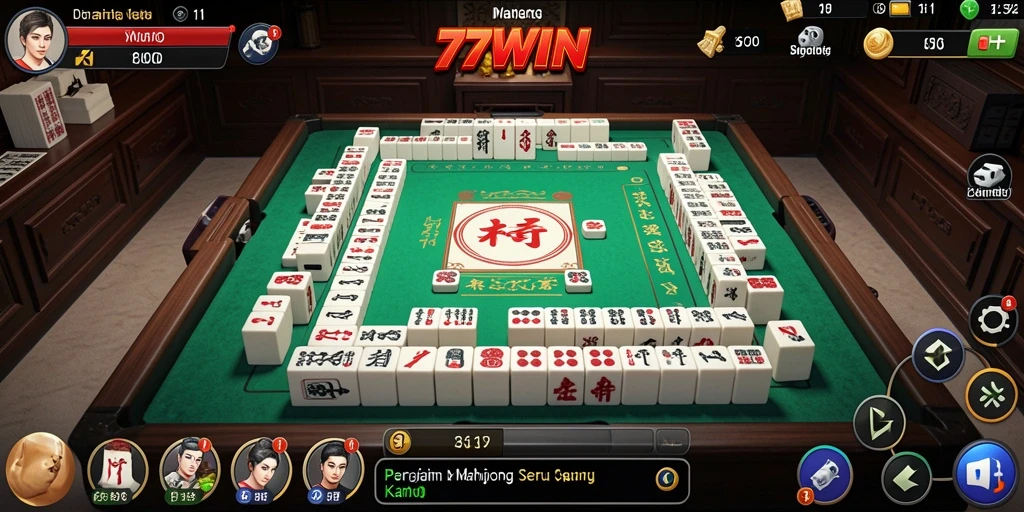Tampilan gameplay seru dari 77WIN dengan ubin Mahjong cantik.