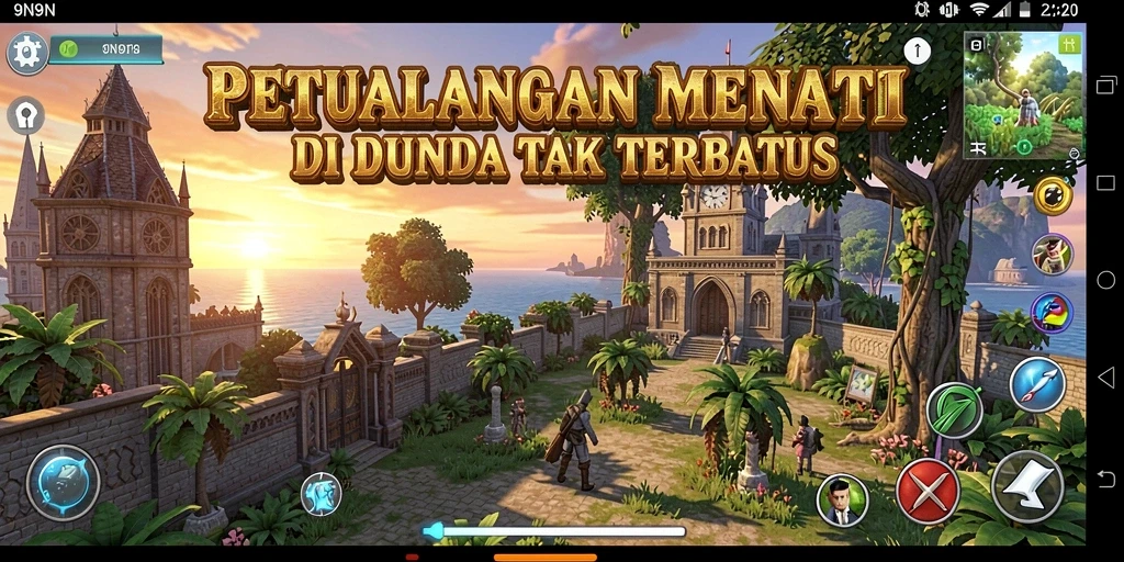 Screenshot gameplay 9N9N menampilkan eksplorasi dunia petualangan yang menakjubkan.