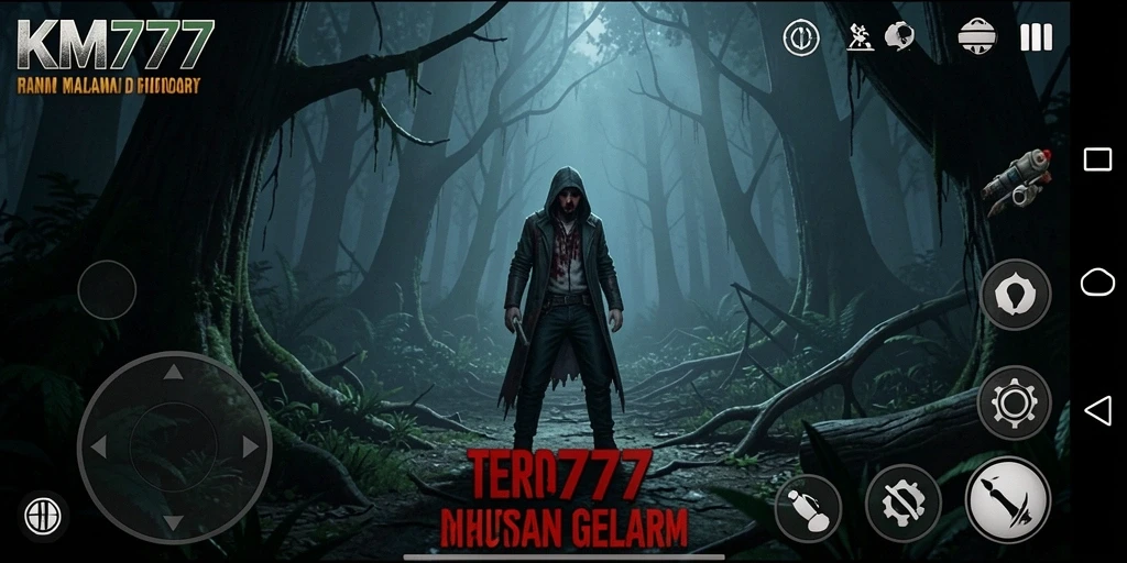 Screenshot menampilkan suasana menegangkan dalam game Horror KM777.