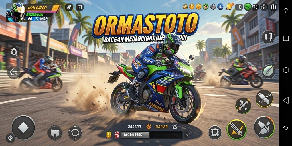 Tampilan gameplay ORMASTOTO yang menakjubkan saat balapan.