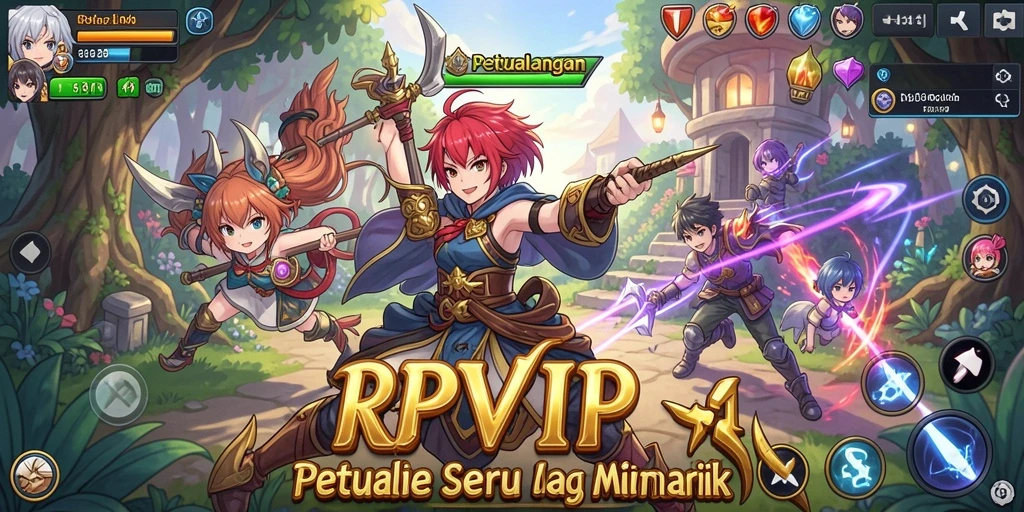 Screenshot RPVIP1 menunjukkan karakter Anime beraksi dalam pertarungan epik.