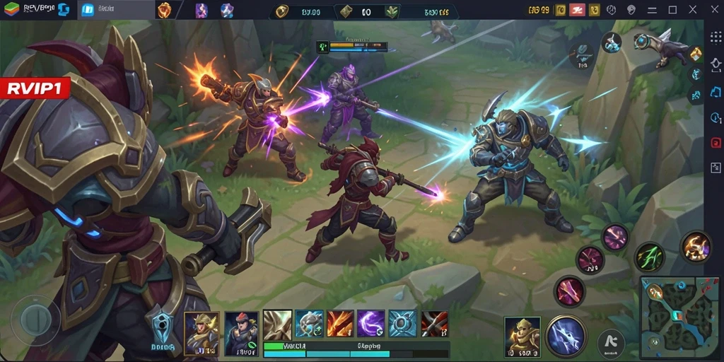 Screenshot utama menampilkan aksi seru gameplay MOBA di RVIP1.