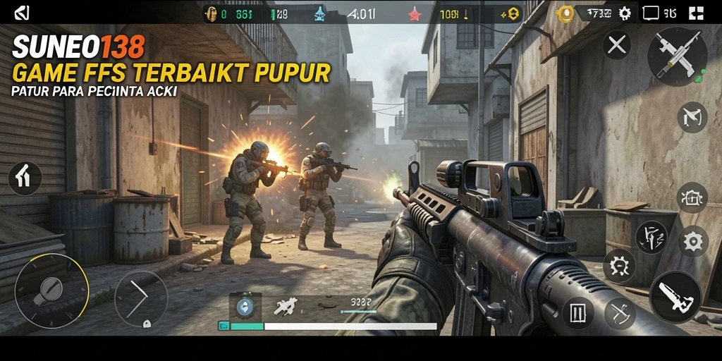 Screenshot gameplay SUNEO138 menampilkan aksi tembak-menembak yang intens.