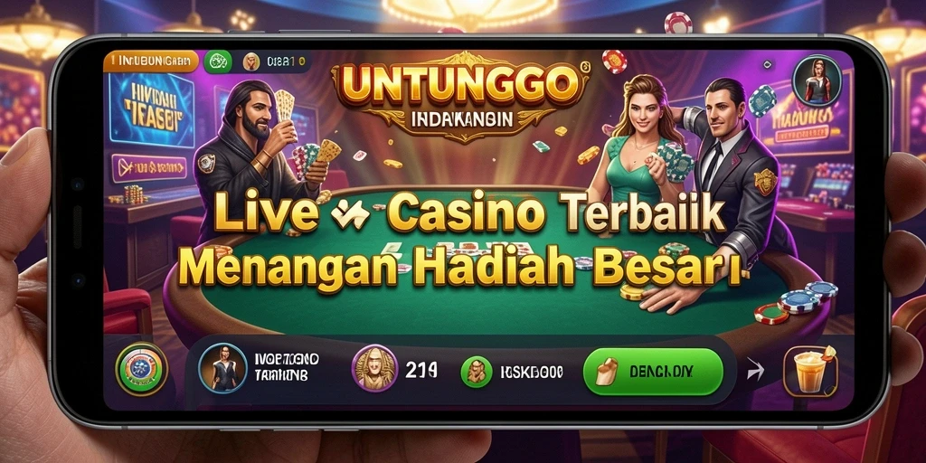 Screenshot UNTUNGGO menampilkan dealer dan permainan Live Casino yang menarik.