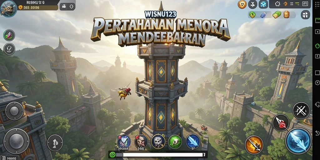 Screenshot menampilkan aksi seru dalam WISNU123 Tower Defense.